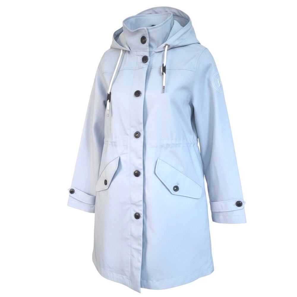 Tommy Hilfiger Women's Size S/P Trench Coat Hooded Baby Blue Jacket Drawstring